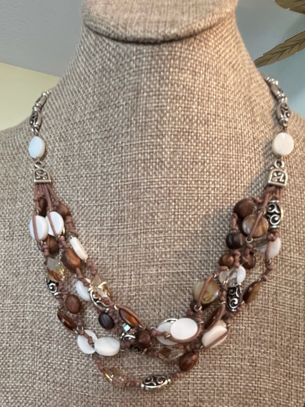 Brighton Multi-Strand Brown and White Beaded Necklace